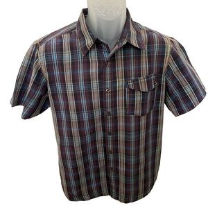 FOX Racing Plaid Button Down Collared Short Sleeve Shirt Men M Medium
